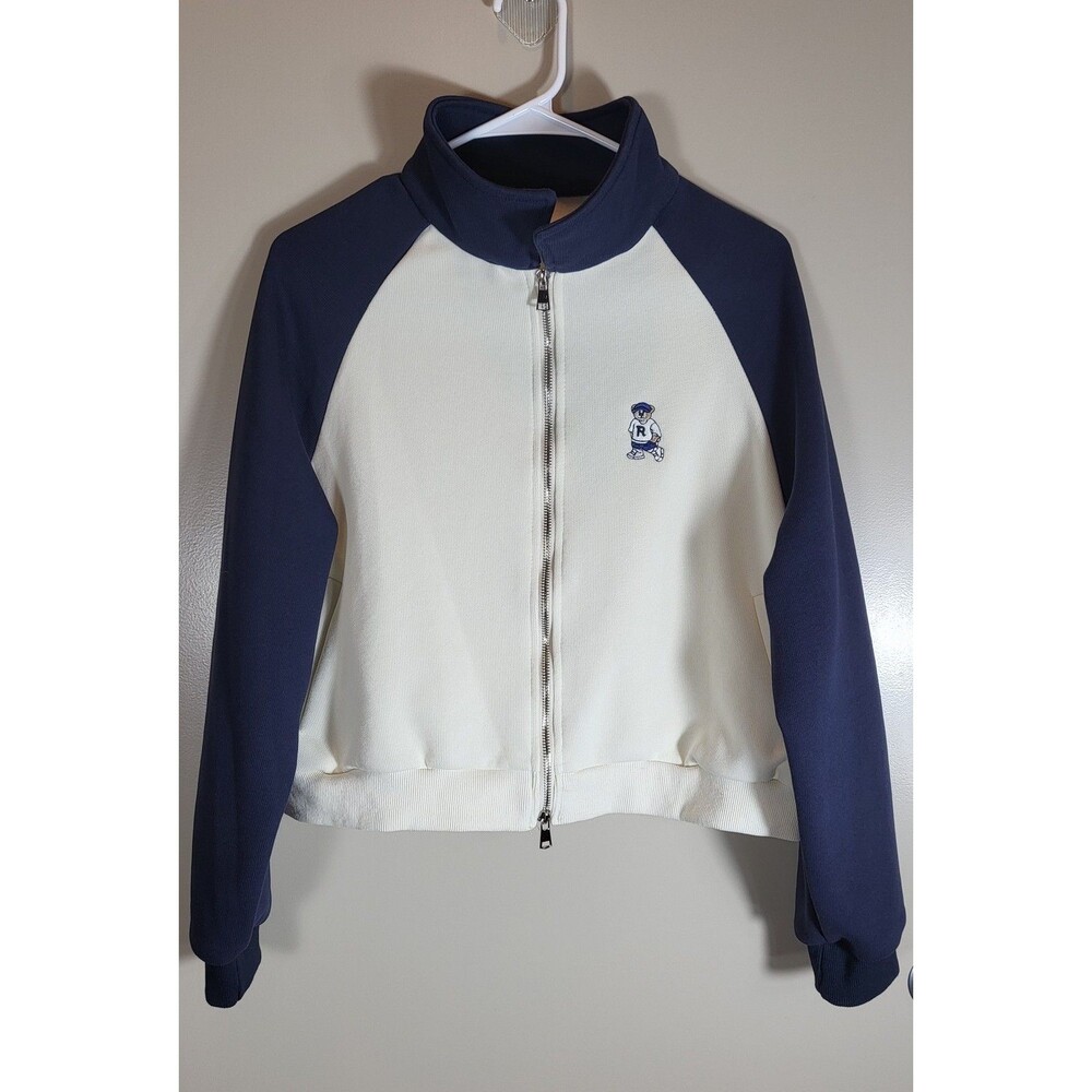 Women S Oversized Navy White Full Zip Track Jacket Embroidered Preppy Y2K